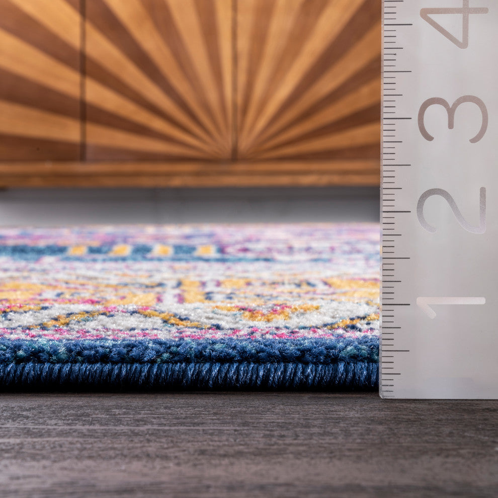 Nuloom Tecumseh Tribal Tale Triptych Area Rug, Navy 5'Square