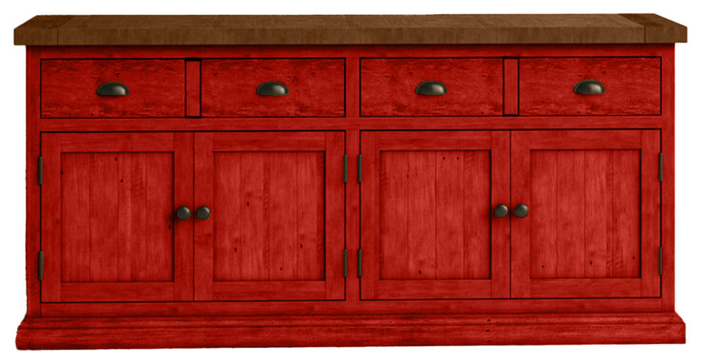 70" Rustic Two Tone Sideboard Buffet, Persimmon Red