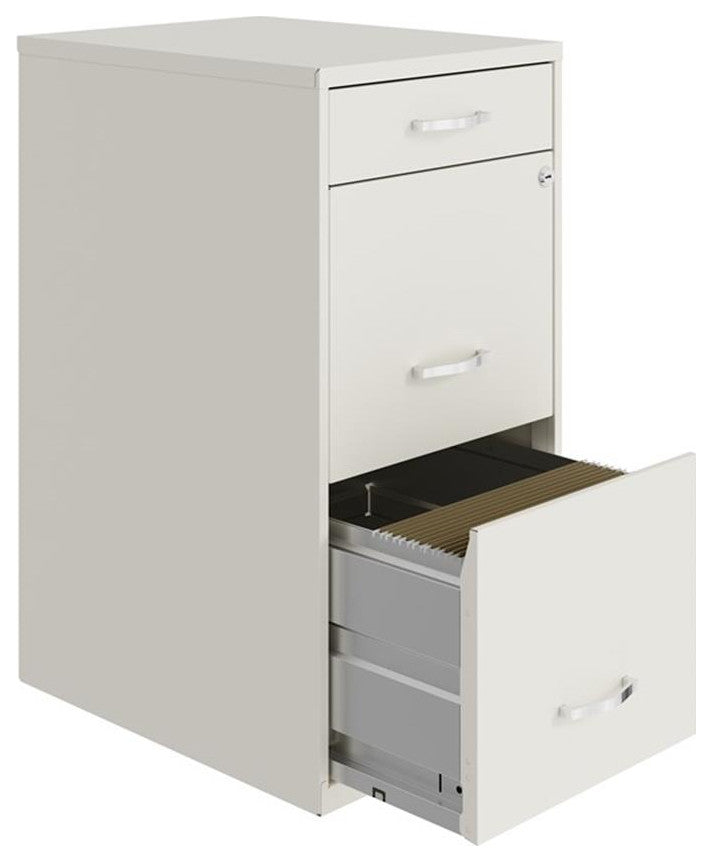 Space Solutions 18in Deep 3 Drawer Metal Organizer File Cabinet Pearl White