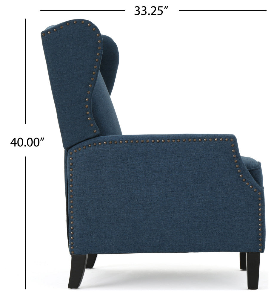 GDF Studio Weyland Contemporary Fabric Wingback Pushback Recliner, Navy Blue
