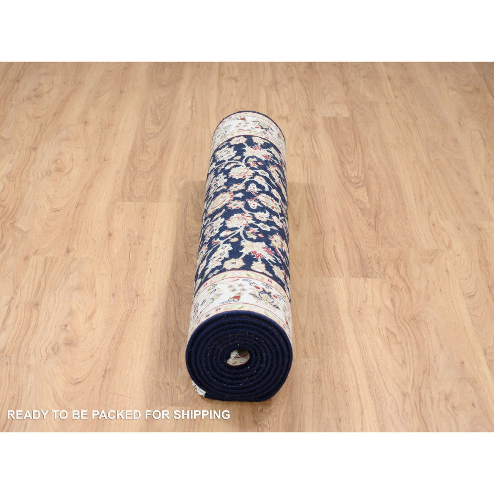 Midnight Blue, Wool and Silk Hand Knotted, Nain Fine Runner Rug, 2'8" x 9'10"