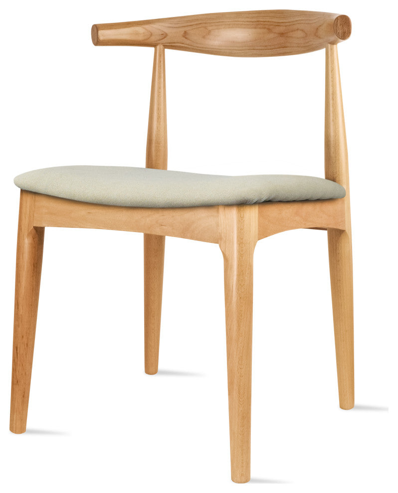 Modern Wooden Dining Chair, Natural + Beige Fabric Seat