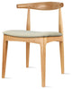 Modern Wooden Dining Chair, Natural + Beige Fabric Seat