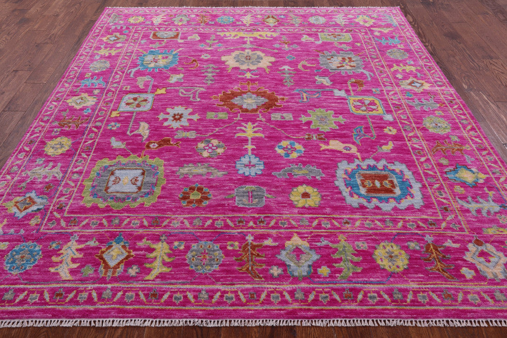 8' Square Hand Knotted Turkish Oushak Wool Rug - Q14950