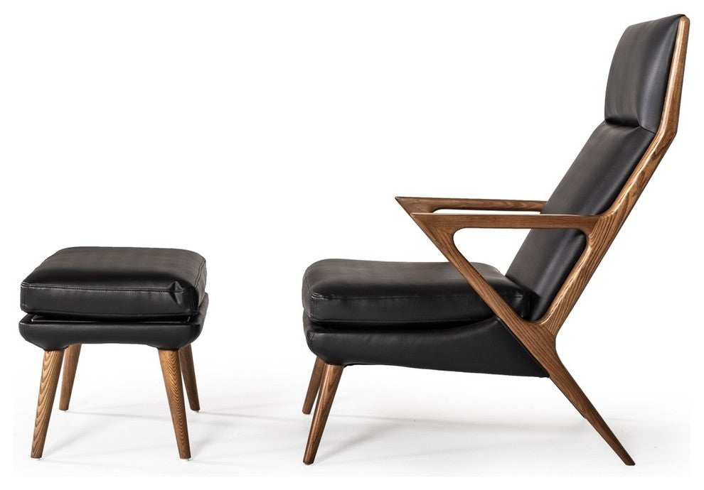 Modrest Fulton Modern Black Lounge Chair and Ottoman