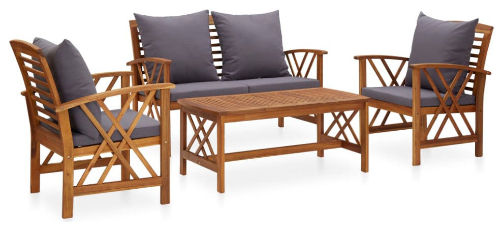 vidaXL Patio Furniture Set 4 Piece Bench Seat with Table Solid Acacia Wood