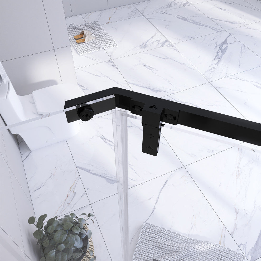Neo-angle Pivot Semi-Frameless Corner Shower Enclosure, Matte Black