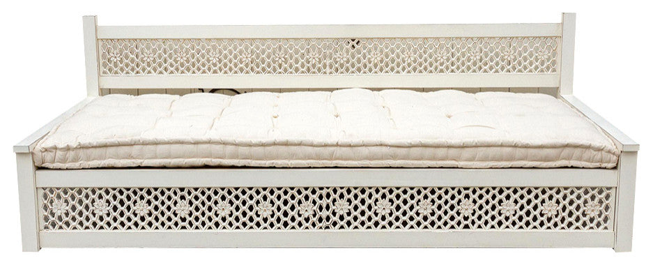 Very Long Antique White Floral Jali Daybed