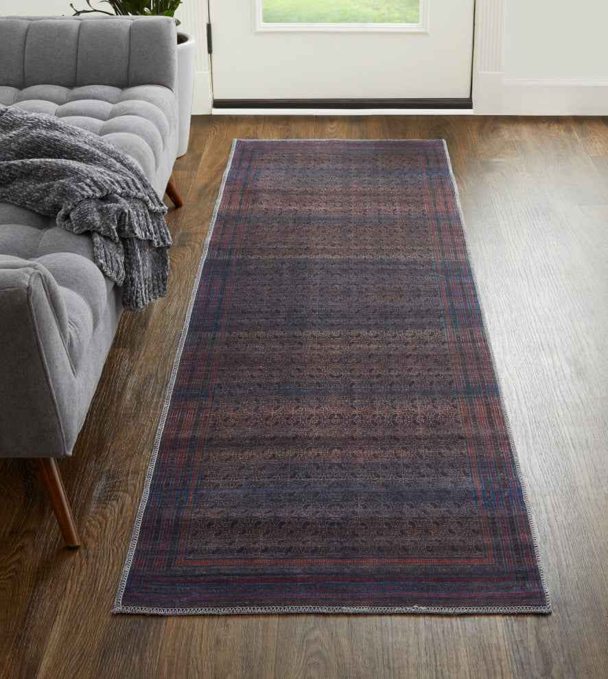 Welch Oriental Machine Washable Charcoal Gray/Pink Rug, 2'7"x8' Runner