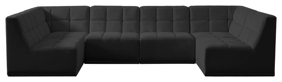Relax Velvet Upholstered 6-Piece U-Shaped Modular Sectional, Black