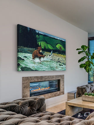 "Catching Salmon" Painting Print on Wrapped Canvas