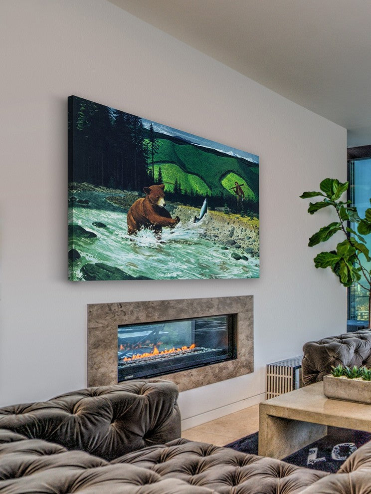 "Catching Salmon" Painting Print on Wrapped Canvas
