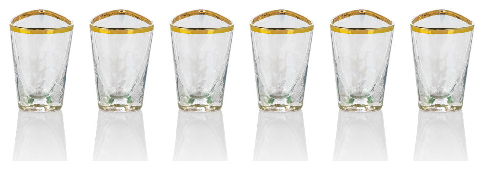 Kampari Triangular Shot Glasses with Gold Rim, Set of 6
