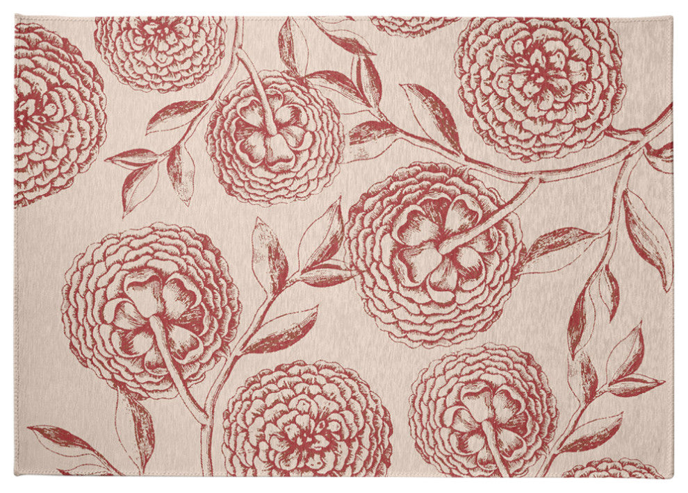 Antique Flowers Spring Chenille Rug, Red, 5'x7'