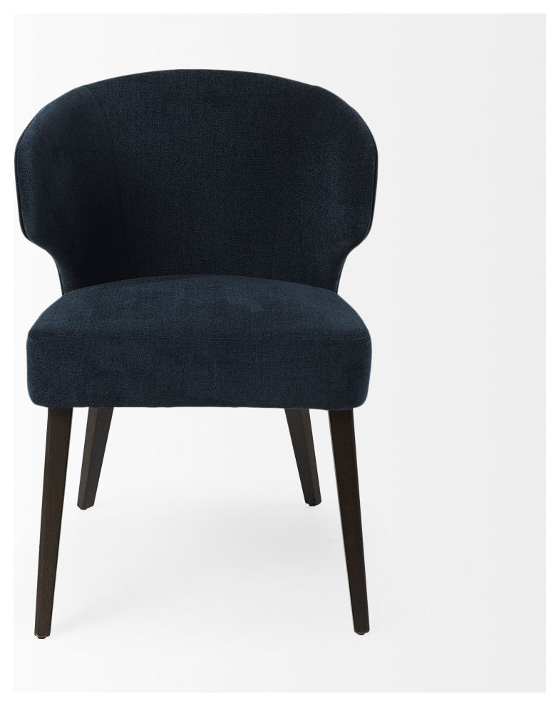 Niles Navy Blue Fabric With Dark Brown Solid Wood Frame Wingback Dining Chair