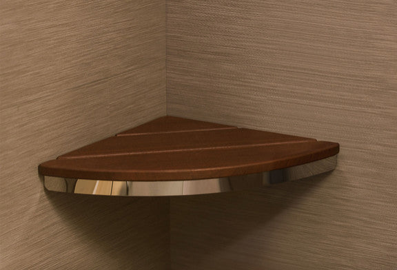 Invisia Brazilian Walnut Corner Shower Bathroom Seat Bench Elegant Spa Seating,
