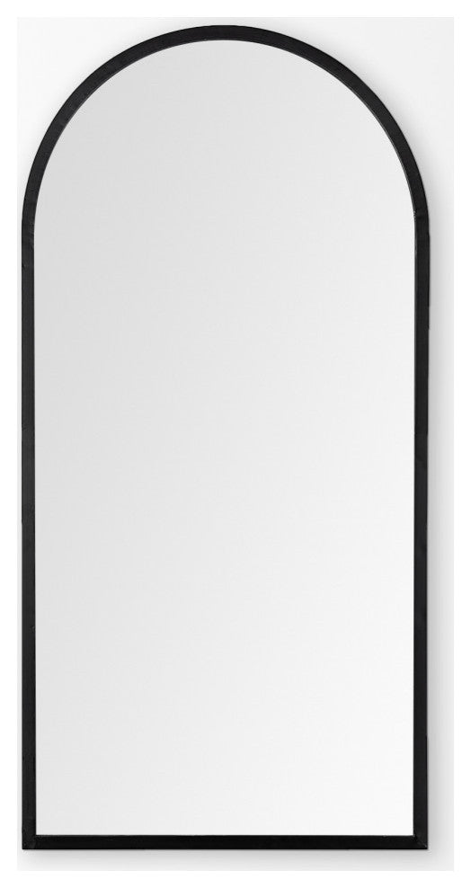 Giovanna Black Metal Frame Arched Rectangular Wall Mirror, 49" x 24"