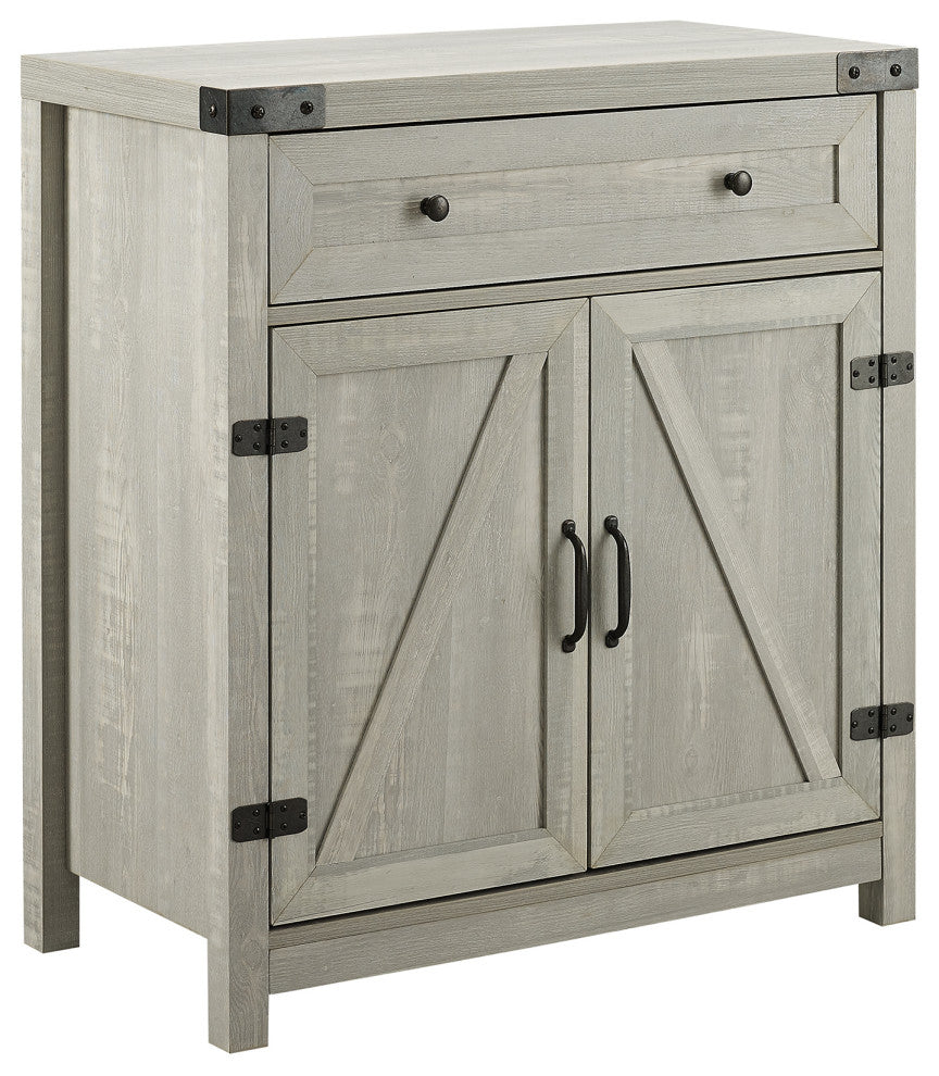 30" Farmhouse Barn Door Accent Cabinet - Stone Grey