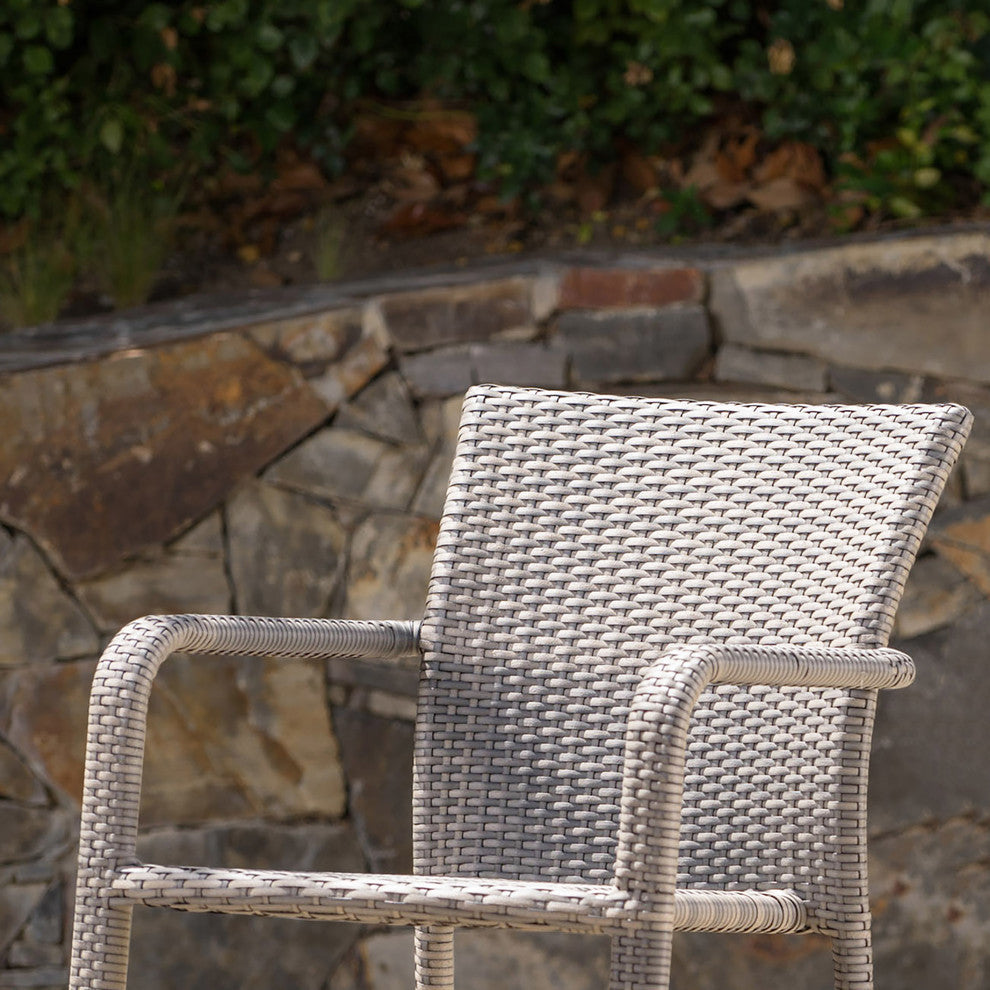 GDF Studio Dorside Outdoor Wicker Armed Chairs With an Aluminum Frame, Set of 4, Chateau Gray