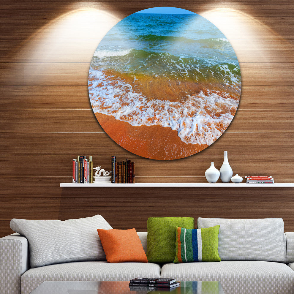 Summer Seashore With White Waves, Modern Beach Round Wall Art, 11"