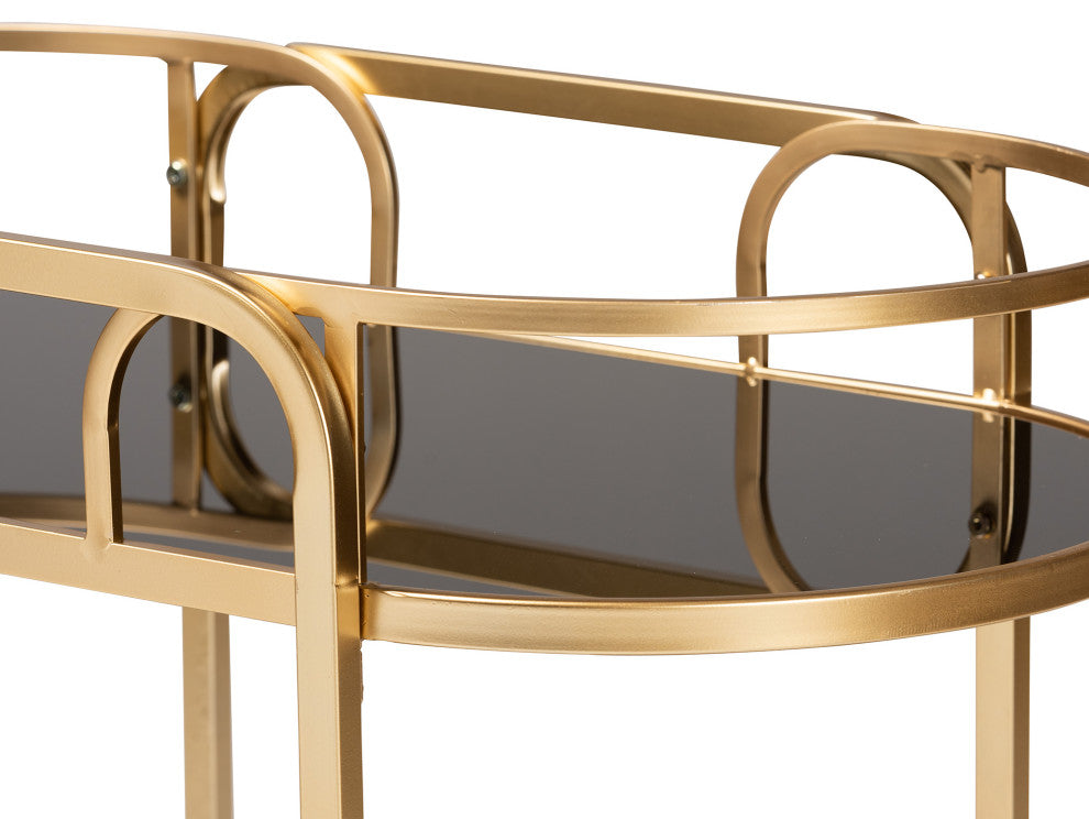 Leighton Glam And Luxe Gold Metal And Tempered Glass 2-Tier Wine Cart