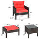 Costway 5 PCS Patio Rattan Wicker Furniture Set Sofa Ottoman W/Red Cushion Yard