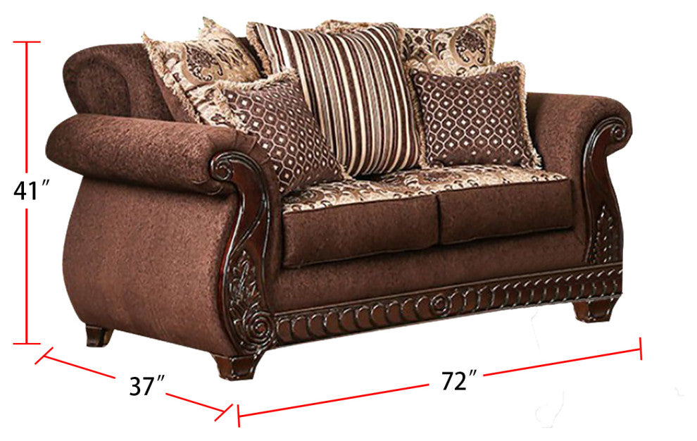 Fabric Upholstered Loveseats with Rolled Arms Design, Loveseat