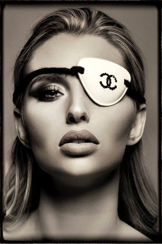 Monochrome Eye-patched Woman Portrait, Andrew Martin Fashion Statement Chanel