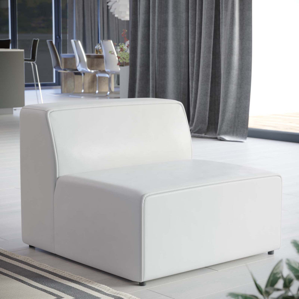 Sofa Middle Chair, Faux Vegan Leather, White, Modern, Living Lounge Hospitality