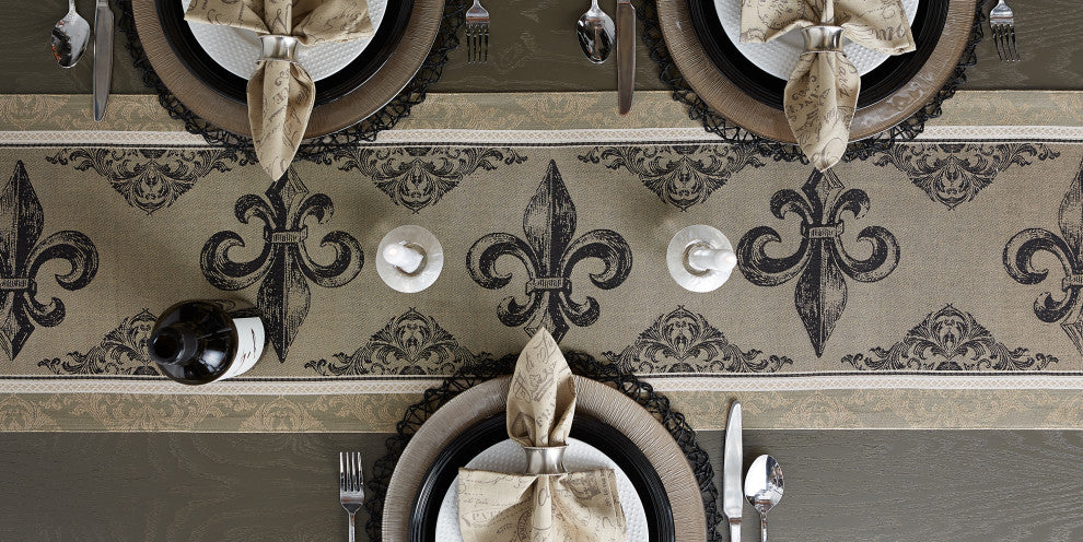 Fleur De Lis Stripe Jacquard Table Runner