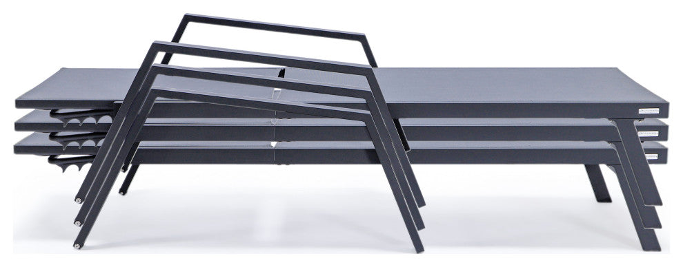 LeisureMod Marlin Outdoor Patio Stackable Chaise Lounge Chair with Arms Set of 2, Dark Gray