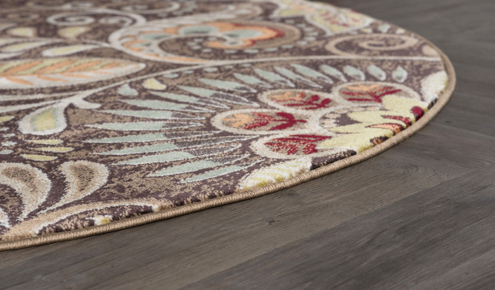 Giselle Transitional Floral Area Rug, Brown, 7'10'' Round