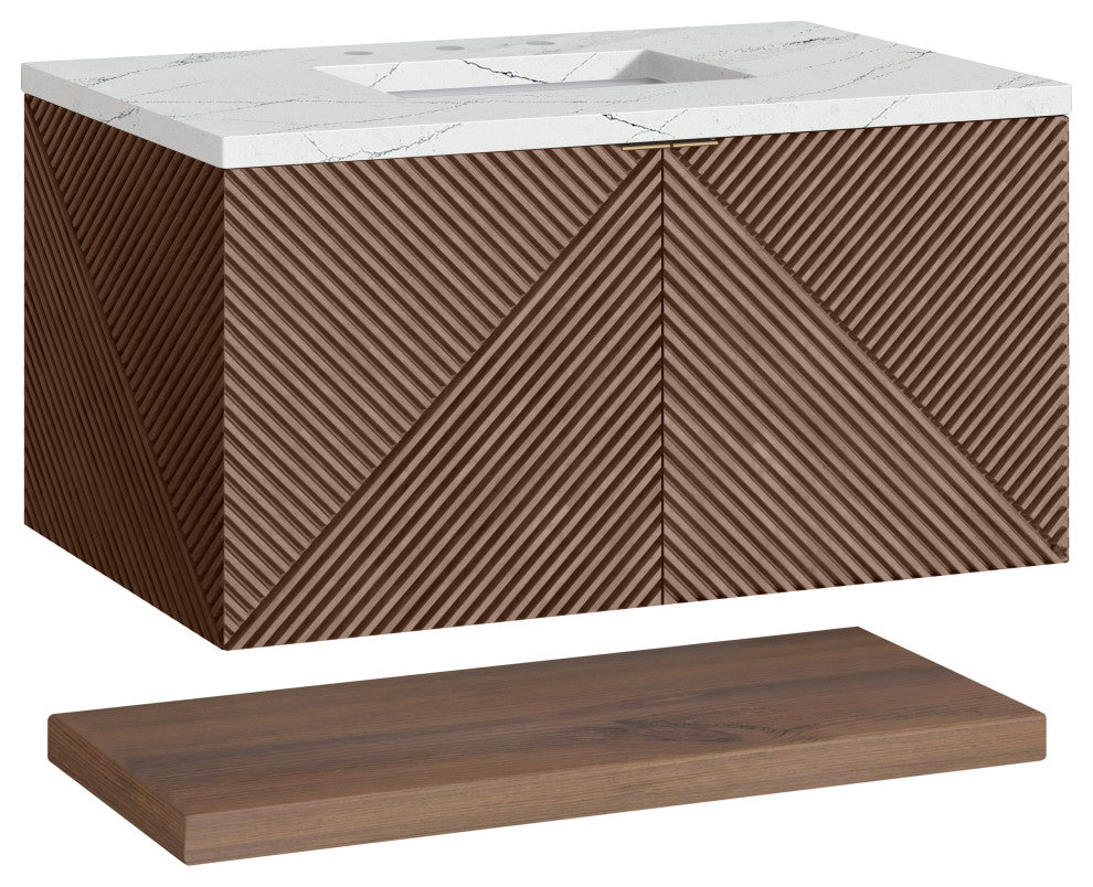 James Martin Marcello Bath Vanity, Chestnut, 36", Ethereal Noctis, Three-Hole