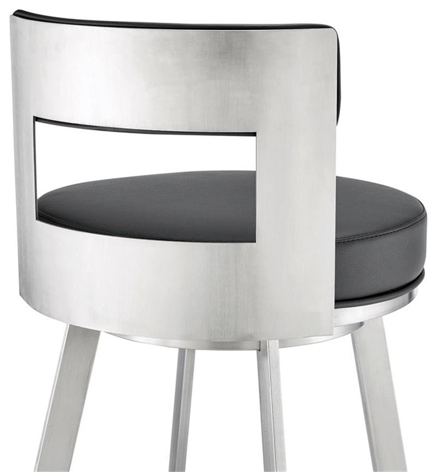 Armen Living Lynof 26" Swivel Faux Leather/Metal Counter Stool in Black/Chrome