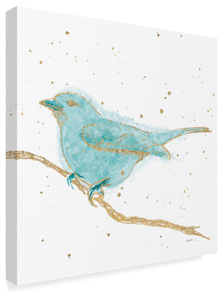 Shirley Novak 'Gilded Bird I Teal' Canvas Art, 14"x14"