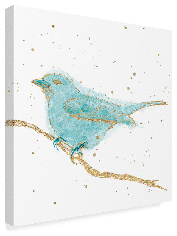 Shirley Novak 'Gilded Bird I Teal' Canvas Art, 14"x14"