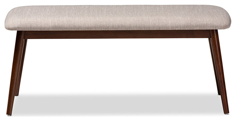 Flora Mid-Century Modern Light Gray Walnuted Wood Dining Bench