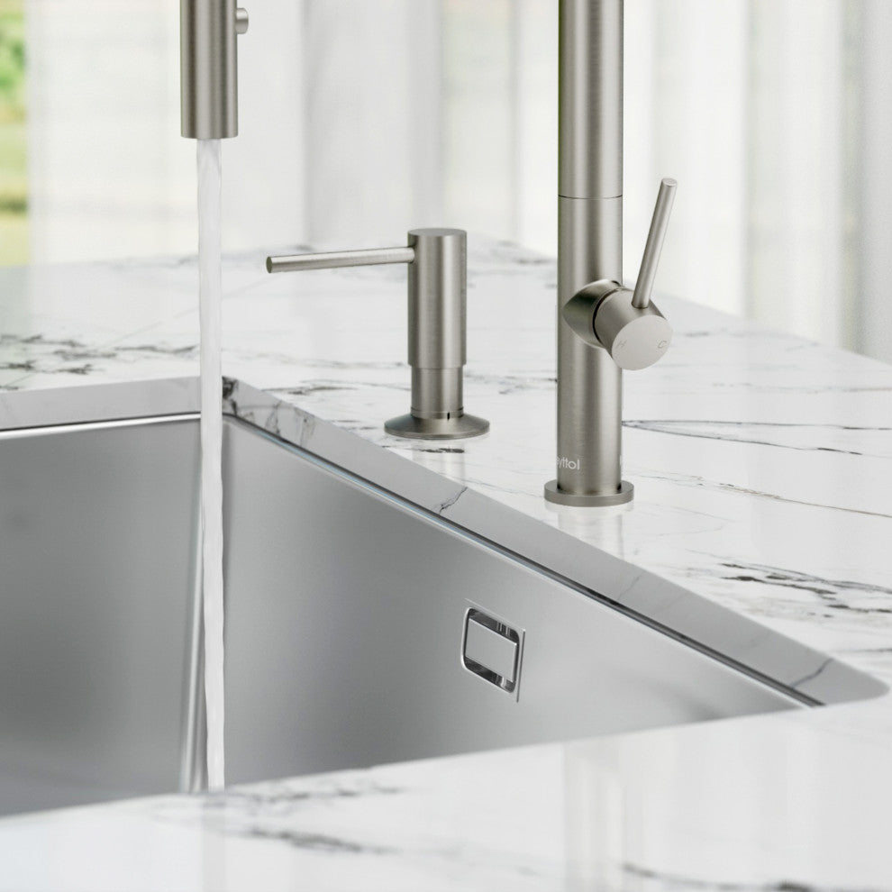 Chrome/Nickel/Black Brass Countertop Soap Dispenser, Large Capacity, Brushed Nickel