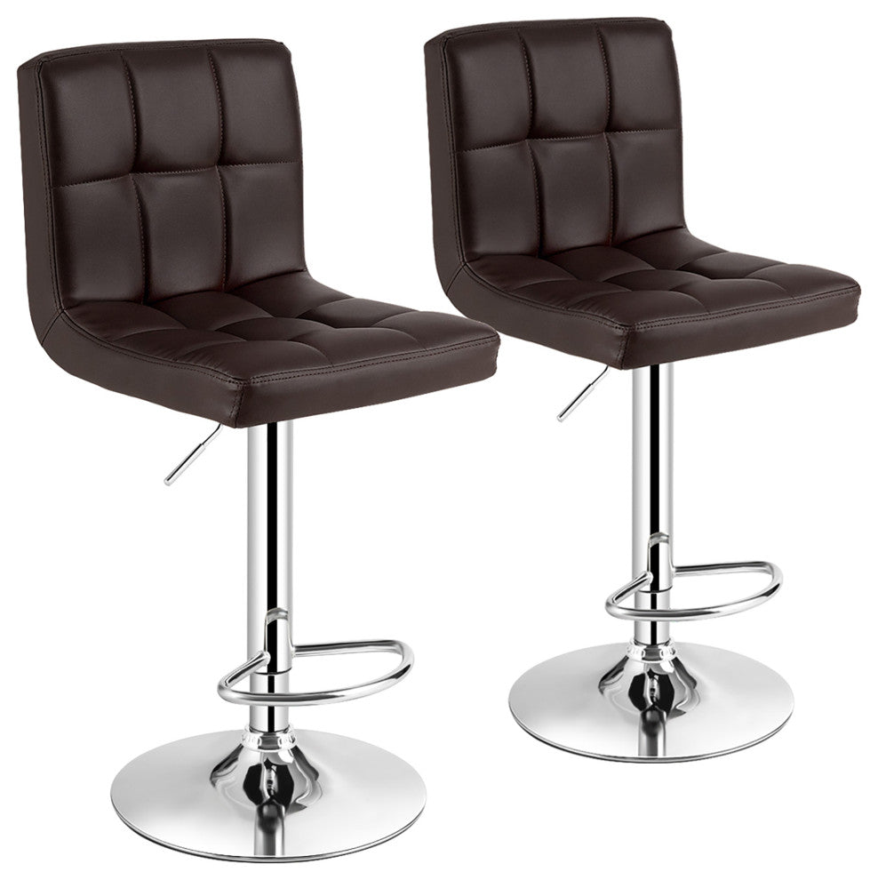 Costway Set of 2 Adjustable Bar Stools PU Leather Swivel Counter Pub Chair
