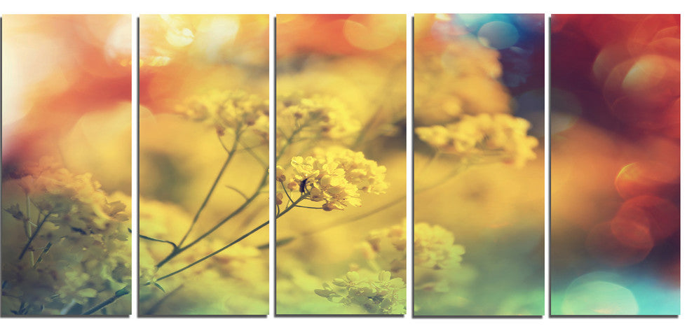 Light Little Yellow Flowers Background, Flower Canvas Print, 60"x28", 5 Panels