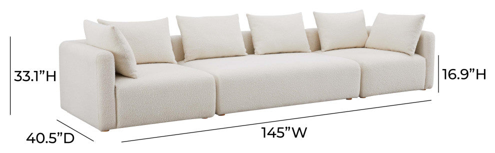 Hangover 145" Upholstered Long Sofa, Cream Boucle