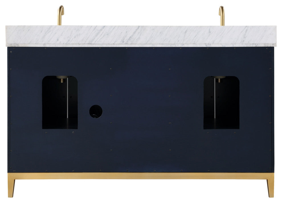 Gracie Bathroom Vanity, Pacific Blue With Carrara Marble, 60"