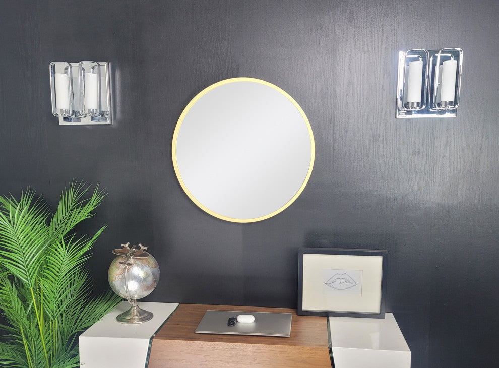 Thompson 24 in. x 24 in. Round Solid Wood Framed Wall Mirror in Natural Wood