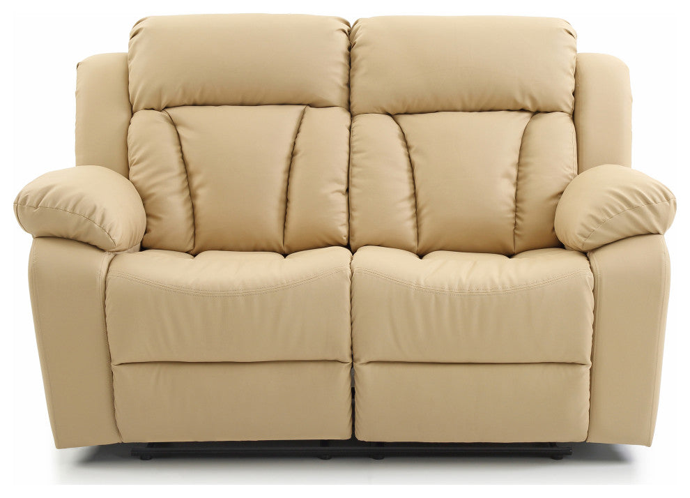 Daria 62 in. W Flared Arm Faux Leather Straight Reclining Sofa, Beige