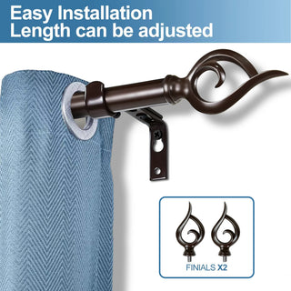 1" Flame Drapery Curtain Rod, Bronze, 84"-120"