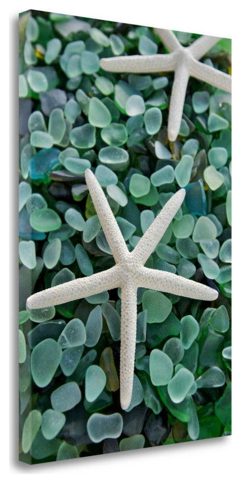 21" Two Starfish and Green Seaglass Giclee Wrap Canvas Wall Art