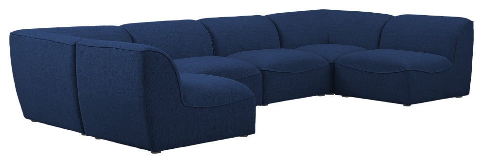 Miramar Linen Textured Fabric  6-Piece Modular U-Shaped Sectional, Navy