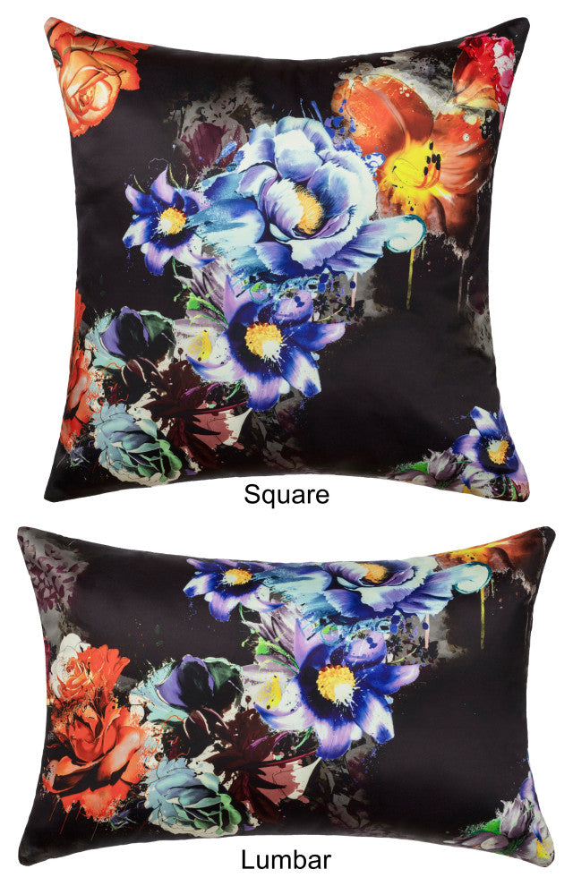 Linum Home Textiles Bright Bouquet Decorative Pillow Cover, Black Multi, Square
