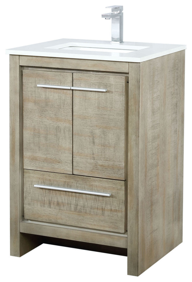 Lafarre 24" Rustic Acacia White Quartz Top, White Sink, and Monte Chrome Faucet