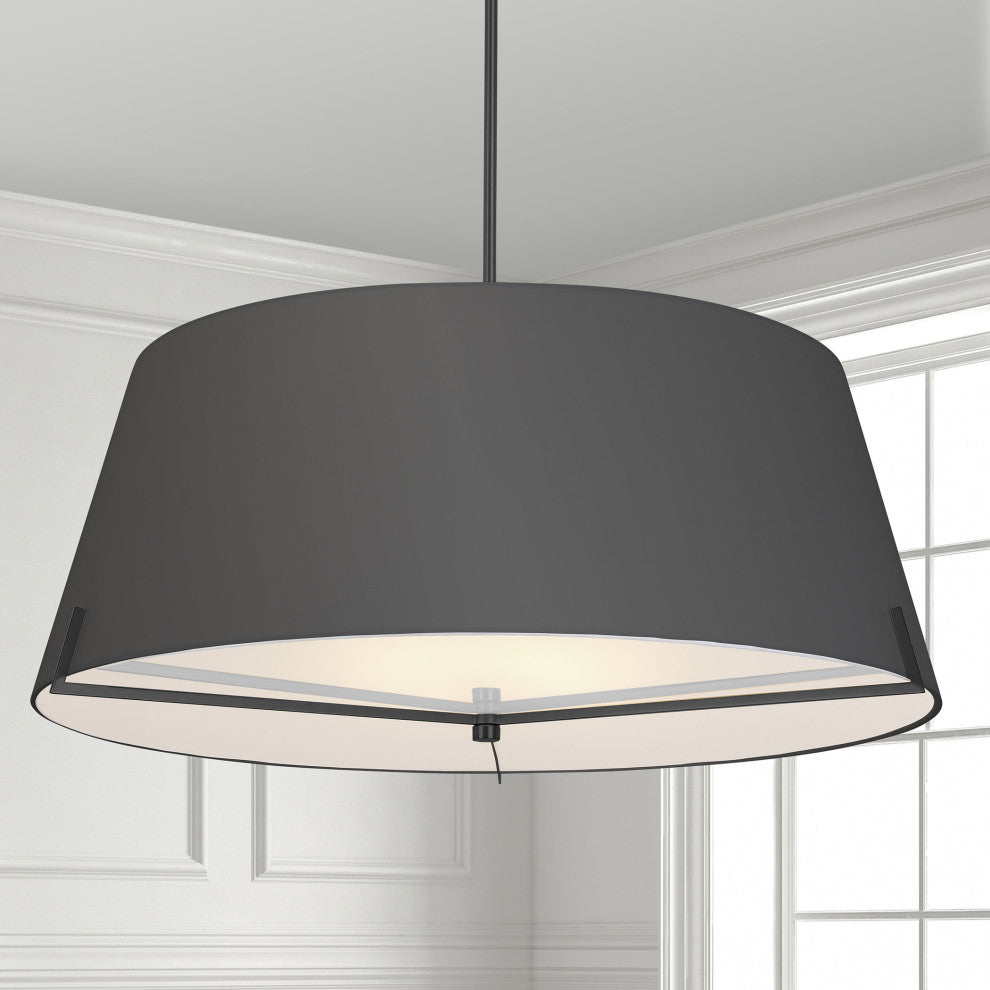 Preston Contemporary 4 Light Black Matte Black Fabric Pendant
